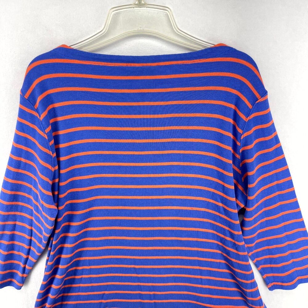 L.L. Bean Blue/Orange Striped Three-Quarter Sleeve Cotton T-shirt Ladies Size 2X - Picture 5 of 10